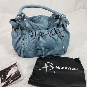 B. Makowsky sky blue leather ruched satchel NWOT